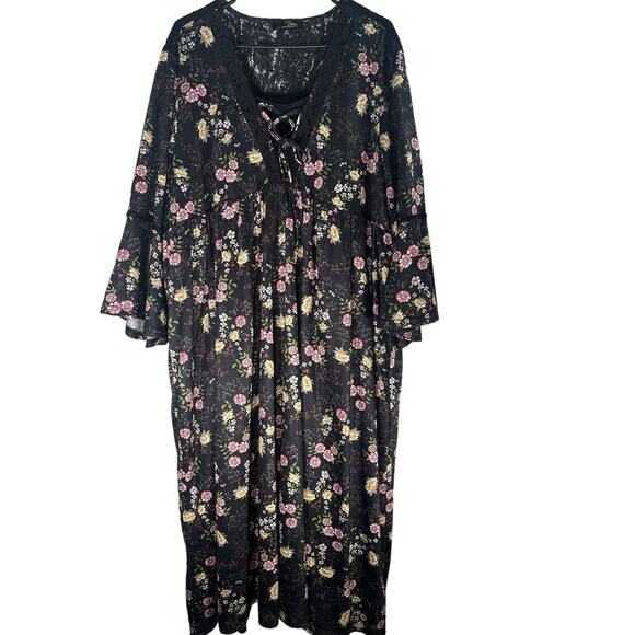 Boho Romance: Suzanne Betro Black Floral Dress – Size 4X - Picture 1 of 6